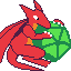 A dragon hugging a large many-sided die.