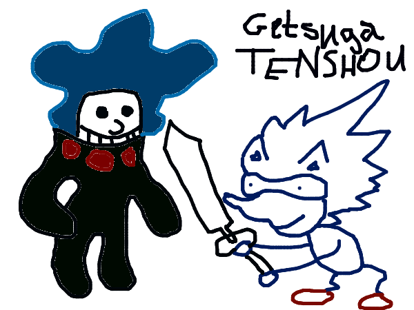 Sonic holds a sword and faces Marge Simpson. The text 'Getsuga TENSHOU' is displayed.